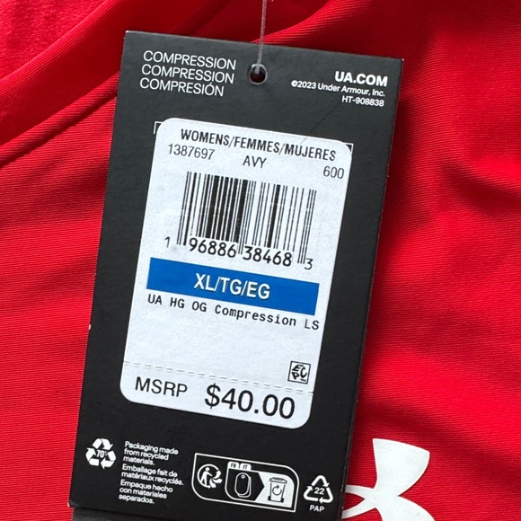 Under Armour Women's Bright Red Long Sleeve HEAT GEAR compression Tee shirt - Picture 3 of 5